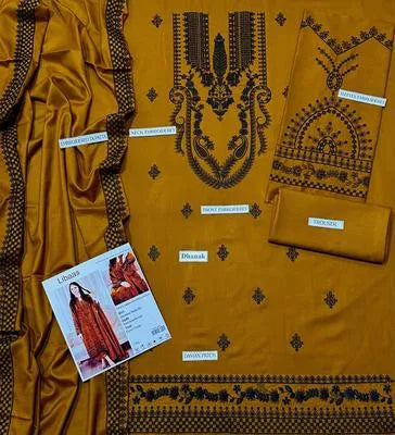 3 Pcs Women's Unstitched Embroidered Suit