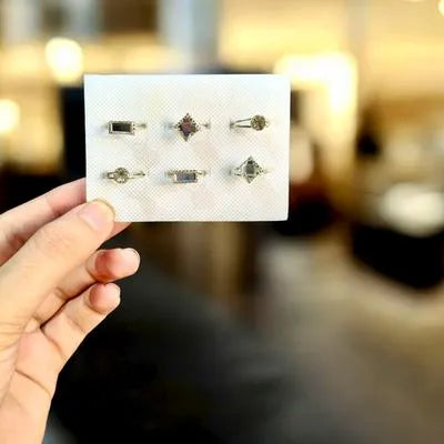 6 Pcs Kids Girl Crystal Adjustable Ring Set