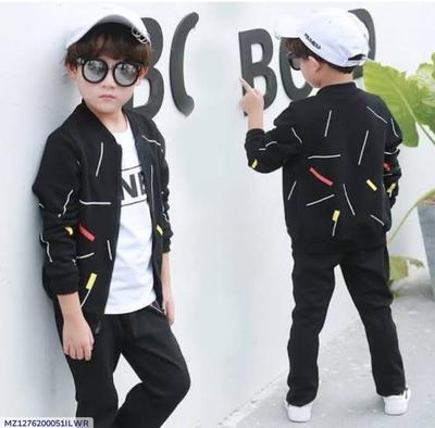 2 Pcs Boy's Fleece Printed Zipper Tracksuit