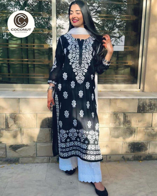 Women's Chikankari Embroidered Linen Kurta