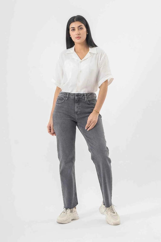 High Waist Grey Denim Pants for a Trendy Minimal Look EW-000755