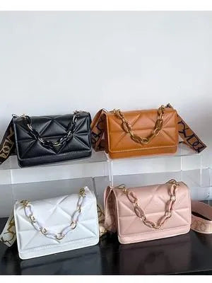 Chic Women's Pink Quilted PU Leather Hand Bag - 1 Pc