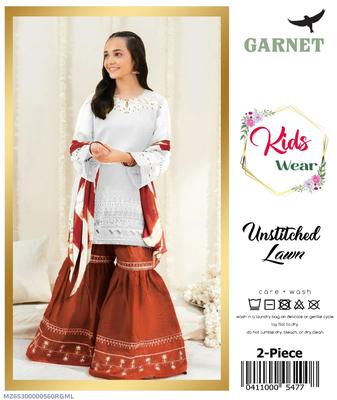 2 Pcs Girl's Lawn Embroidered Unstitched Suit