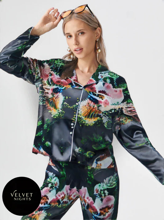 Emerald Bloom – 2-Piece Silk Night Suit 🌿✨